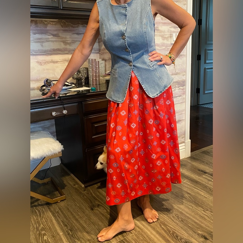 Red Patterned Midi Skirt - Picture 11 of 15